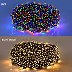 guirlande led solaire extérieure jaune rouge verte bleue décoration festive 50m ip65 télécommande