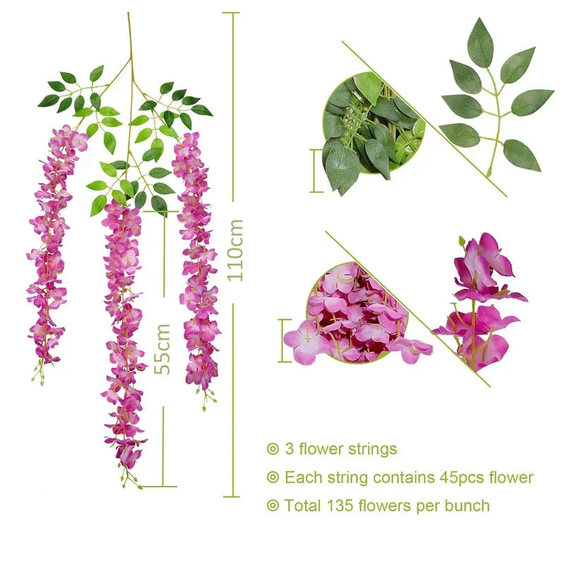 guirlande artificielle fleurs violet blanc moderne décoration intérieure mariage anniversaire baby shower pendaison crémaillère