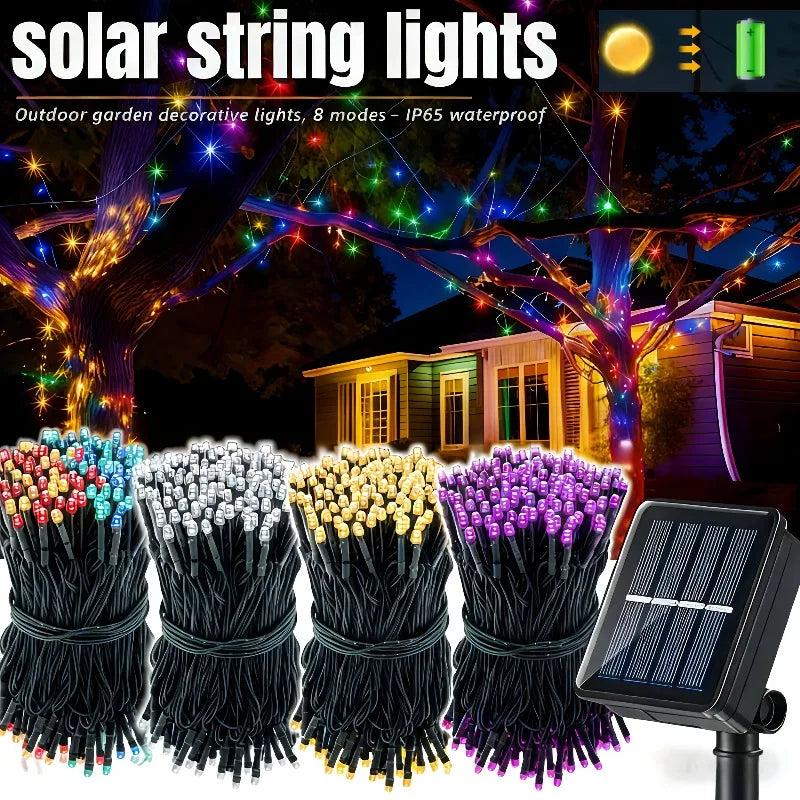 guirlande lumineuse solaire multicolore 300 led modes moderne étancheextérieur décoration vacances points lumineux individuels
