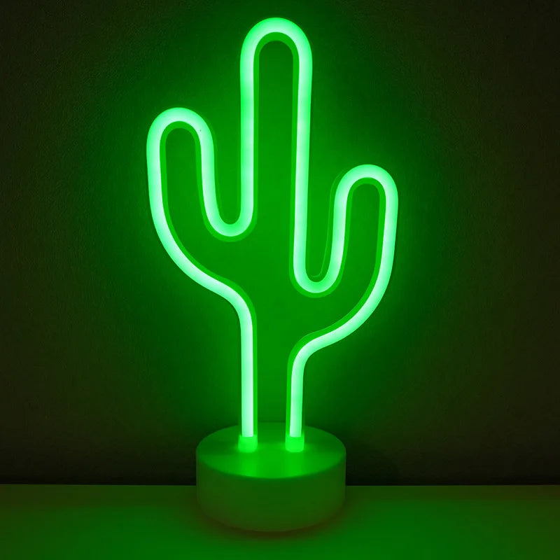 lampe néon vert rose jaune cactus flamant ananas moderne décoratif intérieur usb batterie