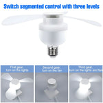 ventilateur led lumière intégrée blanc moderne télécommande trois vitesses niveaux luminosité