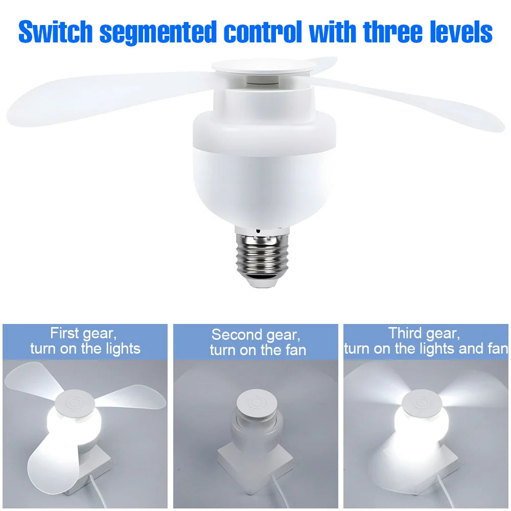 ventilateur led lumière intégrée blanc moderne télécommande trois vitesses niveaux luminosité