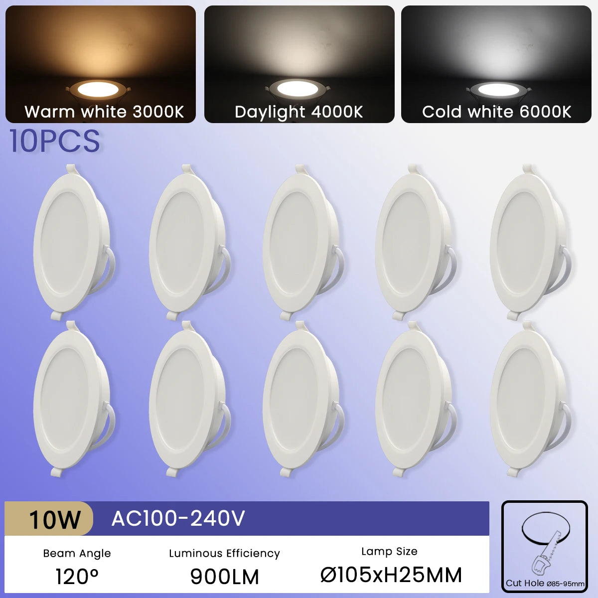 lampe encastrable led blanc moderne clips ac 110 240v 10w 24w