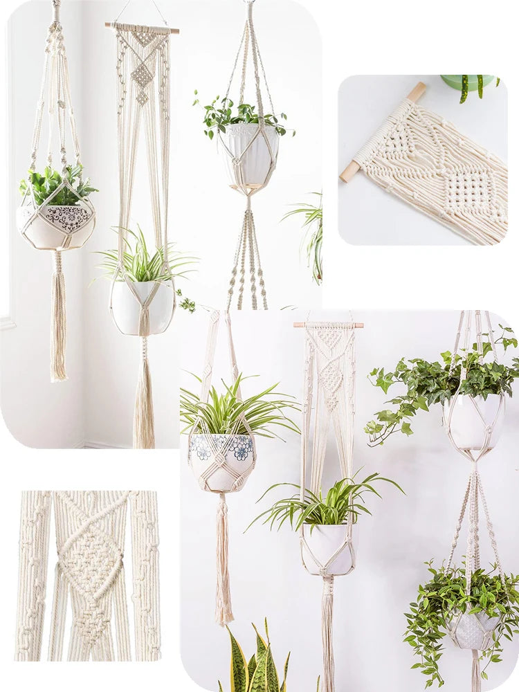 porte plante suspendu macramé blanc coton décoration bohème jardin intérieur balcon maison extérieur