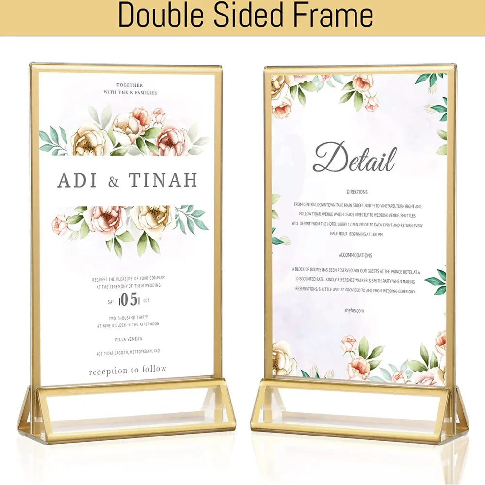 cadre double face moderne or transparent motifs fleurs feuilles papier photo a5 pieds triangulaires