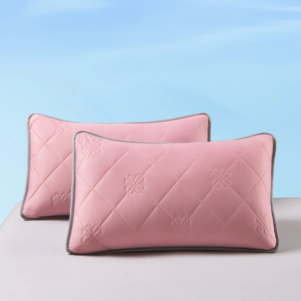 taies d'oreiller cooling polyester respirant moderne rose clair motif carrés washable soft lit maison