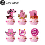 accessoires fête cowgirl thème western rose noir blanc toppers cupcakes assiettes pouces autocollants guirlande