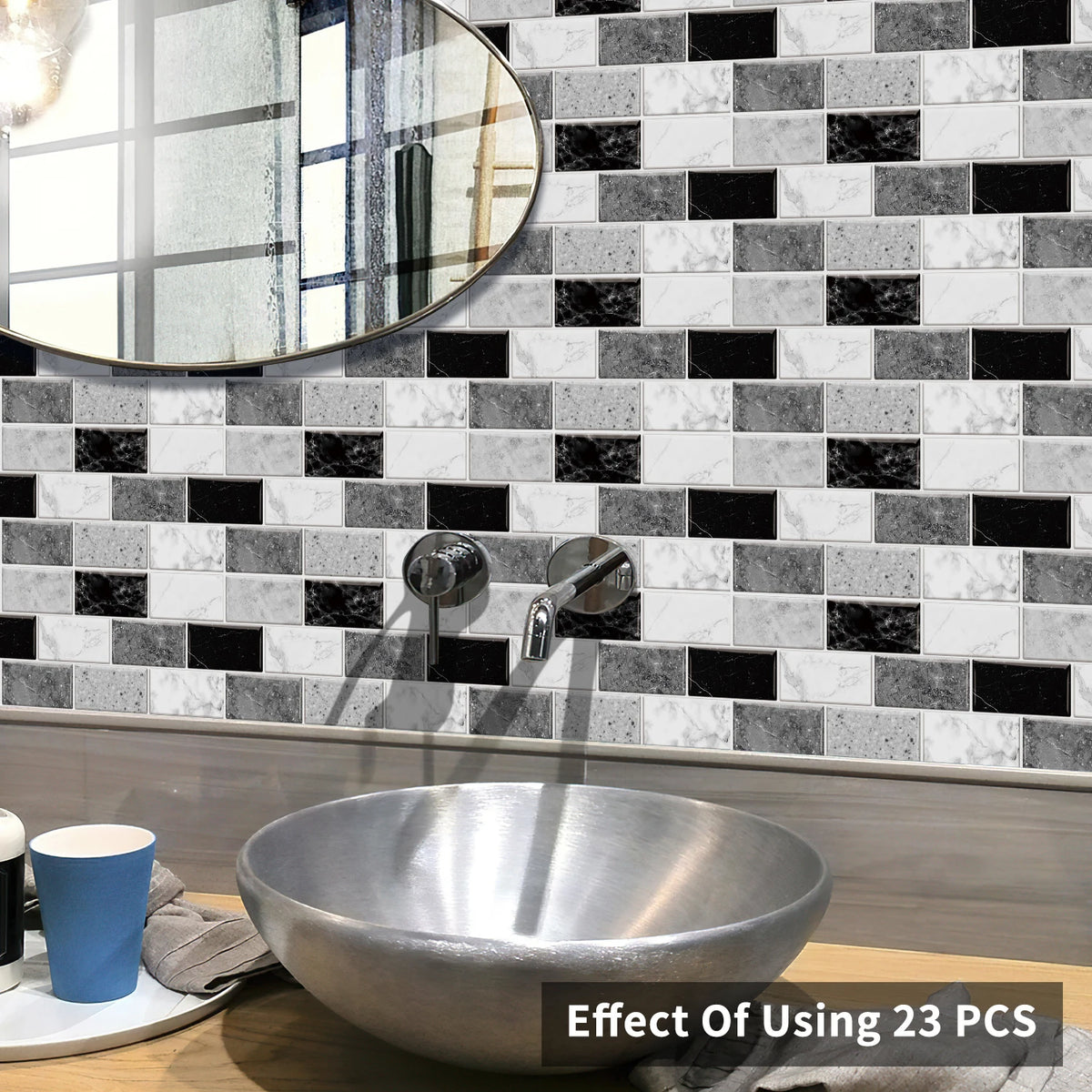 autocollants muraux marbrés modernes résistants l'eau 15cm 30cm noir blanc gris chambre salon