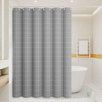 rideau douche gris carreaux blancs moderne opacité ourlet standard éva respectueux environnement