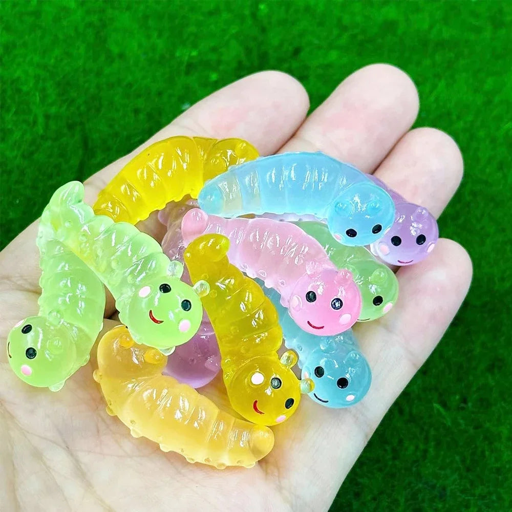 décoration jardin miniature figurines chenilles résine colorées fantaisistes brillement nocturne 14+