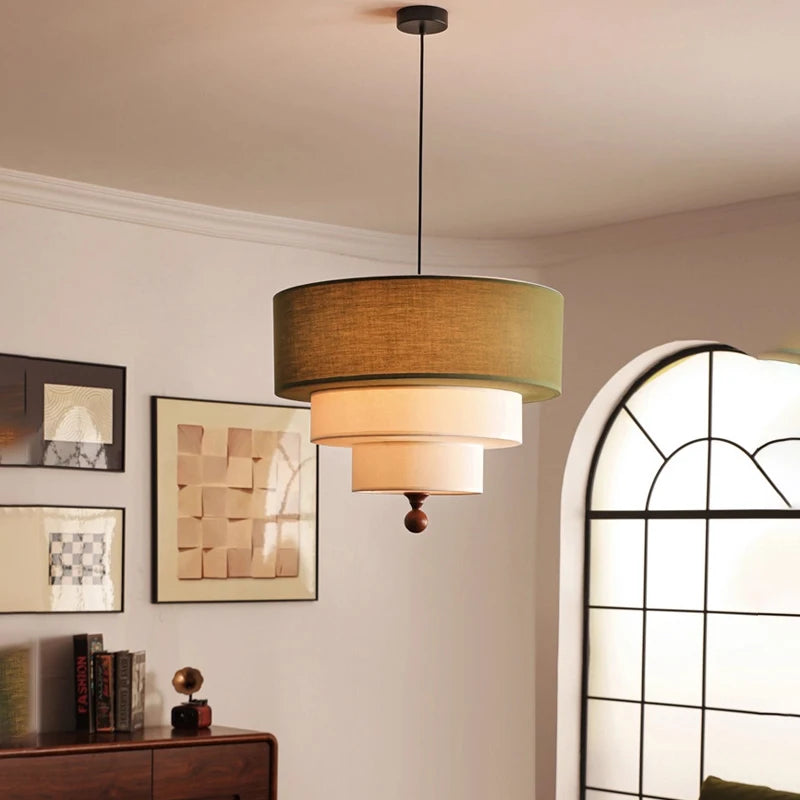 lampe suspendue moderne vert olive blanc tissu métal salon chambre éclairage wabi sabi