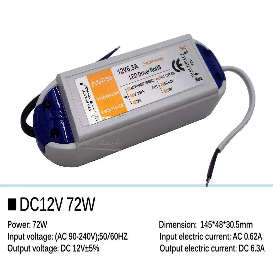 transformateurs led alimentation 5v 12v 60w 72w 100w câble adhésif blanc industrielle