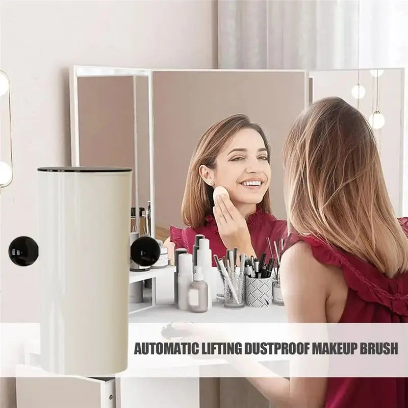rangement pinceaux maquillage moderne beige noir poudre ombre paupières sourcils fond teint ciseaux cils