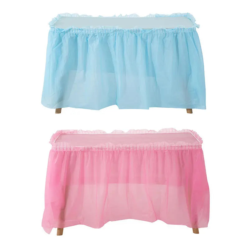 jupe table imperméable bleu clair rose bleu translucide plissée festive adhésive ruban adhésif