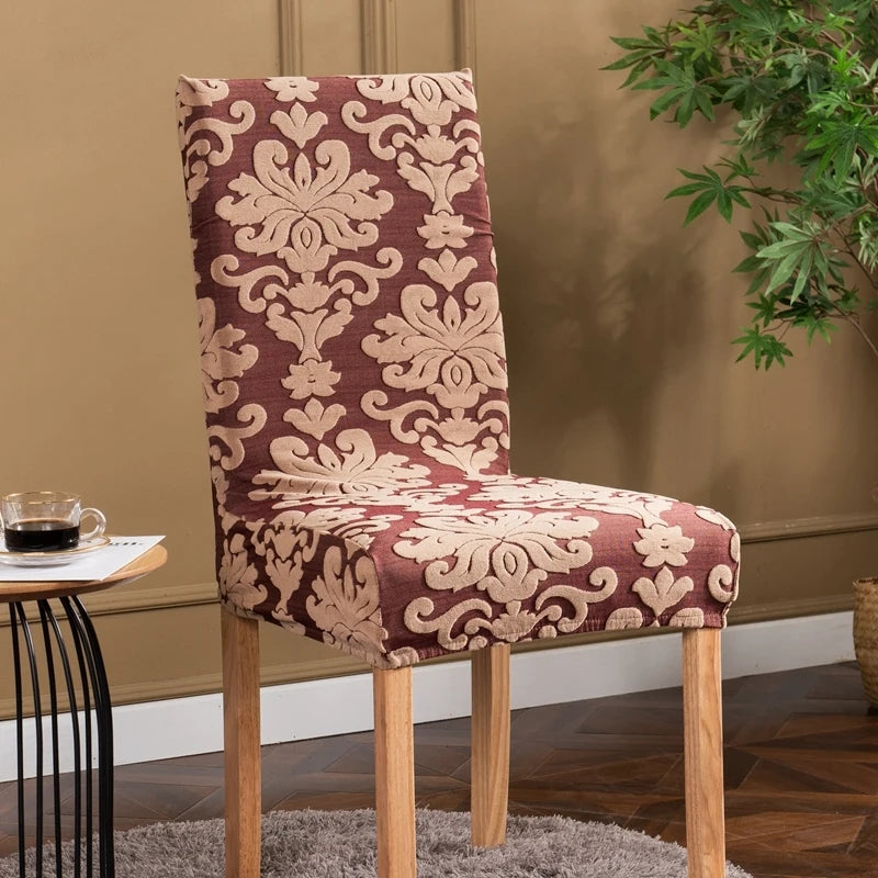 housse chaise bleu marine marron clair floral classique polyester elasthanne