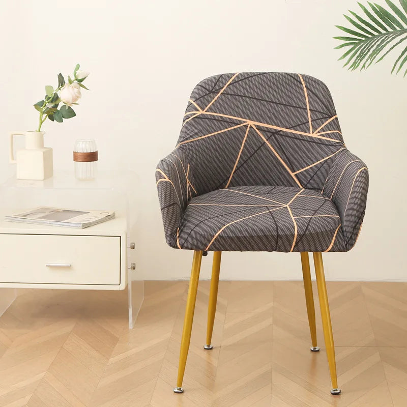 housse chaise moderne adhésive feuilles tropicales noir blanc gris bleu doré elasthanne polyester Jacquard
