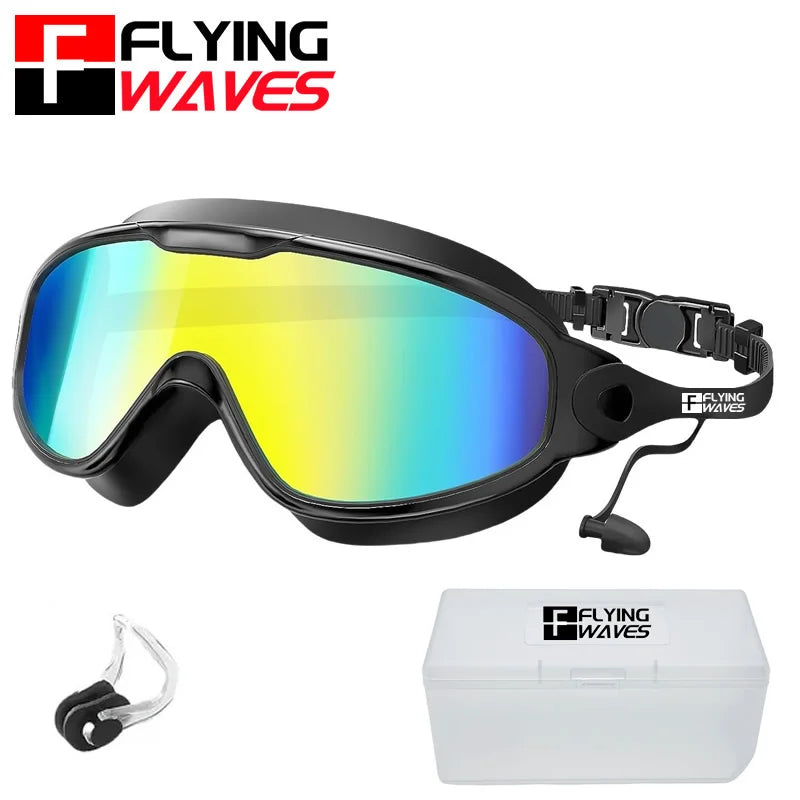 lunettes natation adulte anti buée uv protégées large vue acétate noir bleu jaune transparent