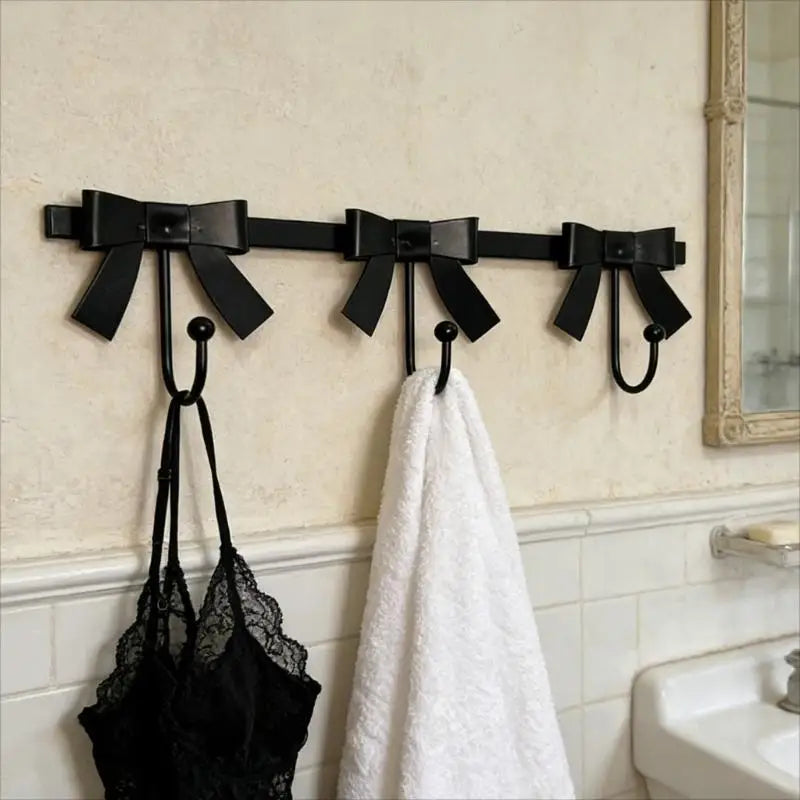porte manteaux patères crochets nœud papillon acier inoxydable noir rose shabby chic décoration murale
