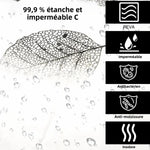 rideau douche moderne feuilles noires blanc semi transparent anneaux métalliques gris toilette