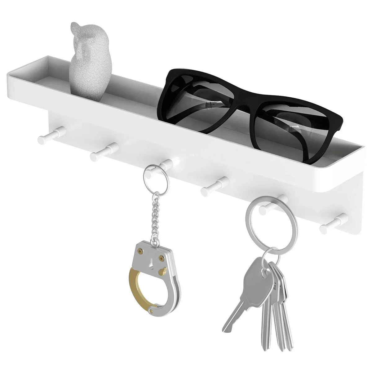 étagère murale moderne crochets noir blanche matrangements cuisine objets variés