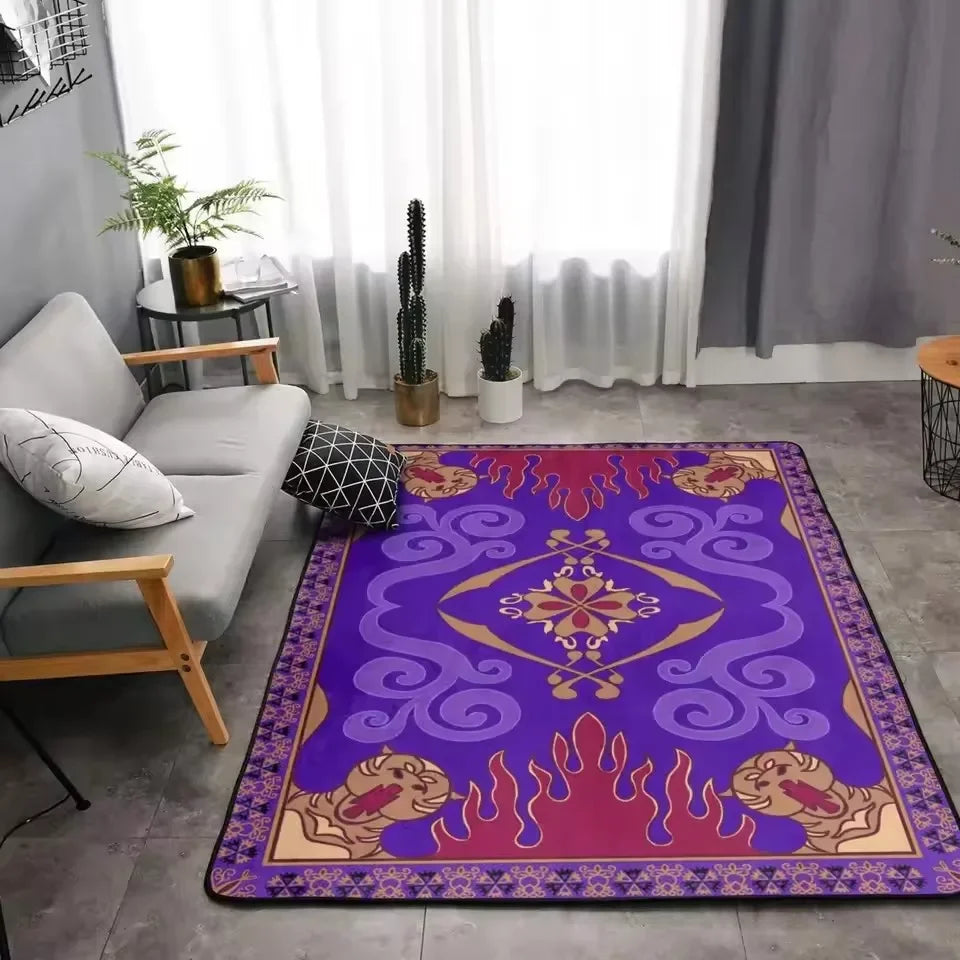 tapis salon moderne motif ethnique violet rouge beige doré décoratif maison chambre grand