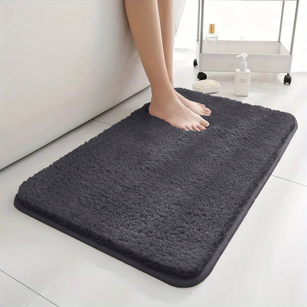 tapis bain marron clair anti dérapant absorption eau doux moderne nettoyage aspiration main
