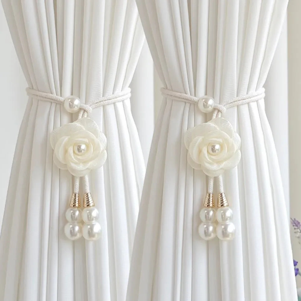 accessoires rideau fleurs cordon tressé rose violet beige blanc vert marronclair