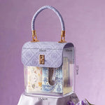sac main transparent acrylique moderne géométrique blanc orange violet noir rouge vert chic poignée