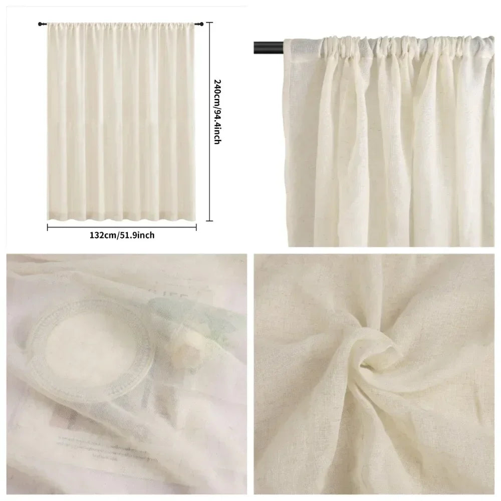 rideaux lin blanc cassé voile semi transparent boho tringle intégrée décoration intérieure neutre lumineuse