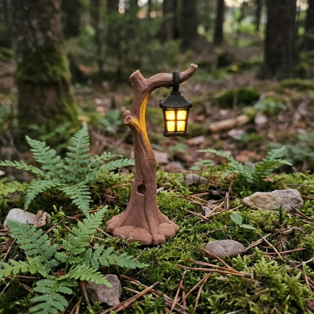 lanterne miniature rustique ornements bruns noir bois naturel opaques éclairage nocturne miniature tronc d'arbre