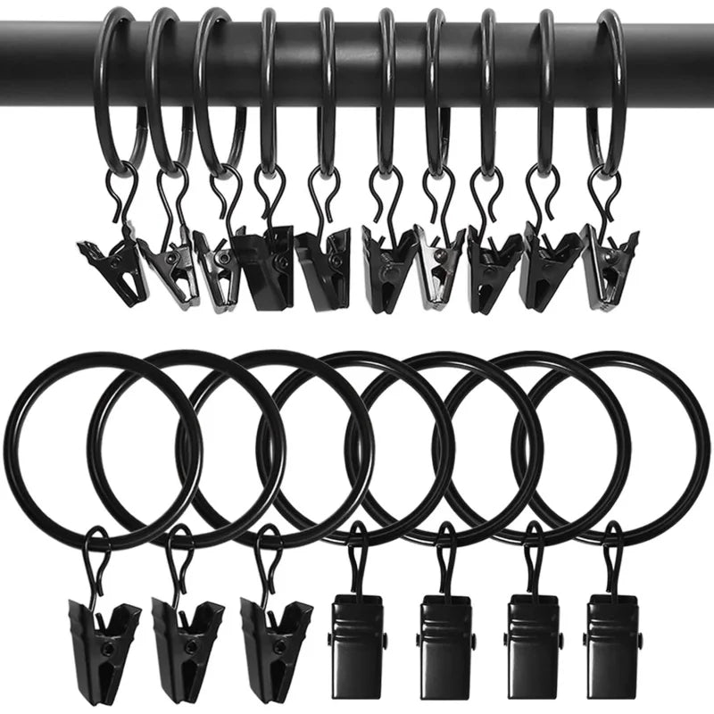anneaux rideau noirs modernes pinces 35mm épaisseur 4mm diamètre intérieur set 12pcs