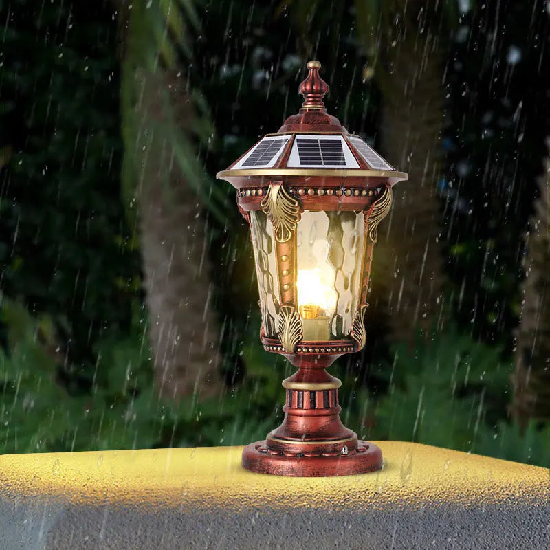 lampe solaire extérieure led bronze ornements dorés éclairage jardin classique économie energie ip55 aluminium