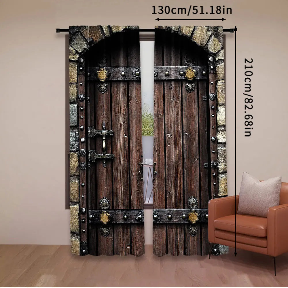rideaux porte bois ferrures métal rustique deux panneaux marron beige gris vintageextérieur chambre salon