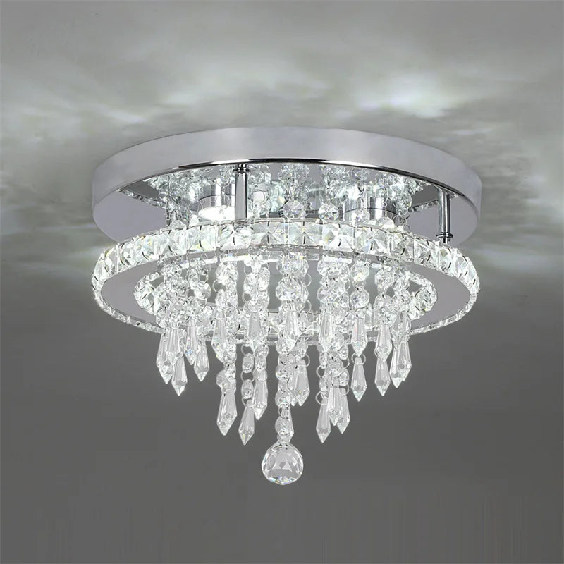 lampe moderne cristal transparent argenté télécommande suspension décoration intérieure led