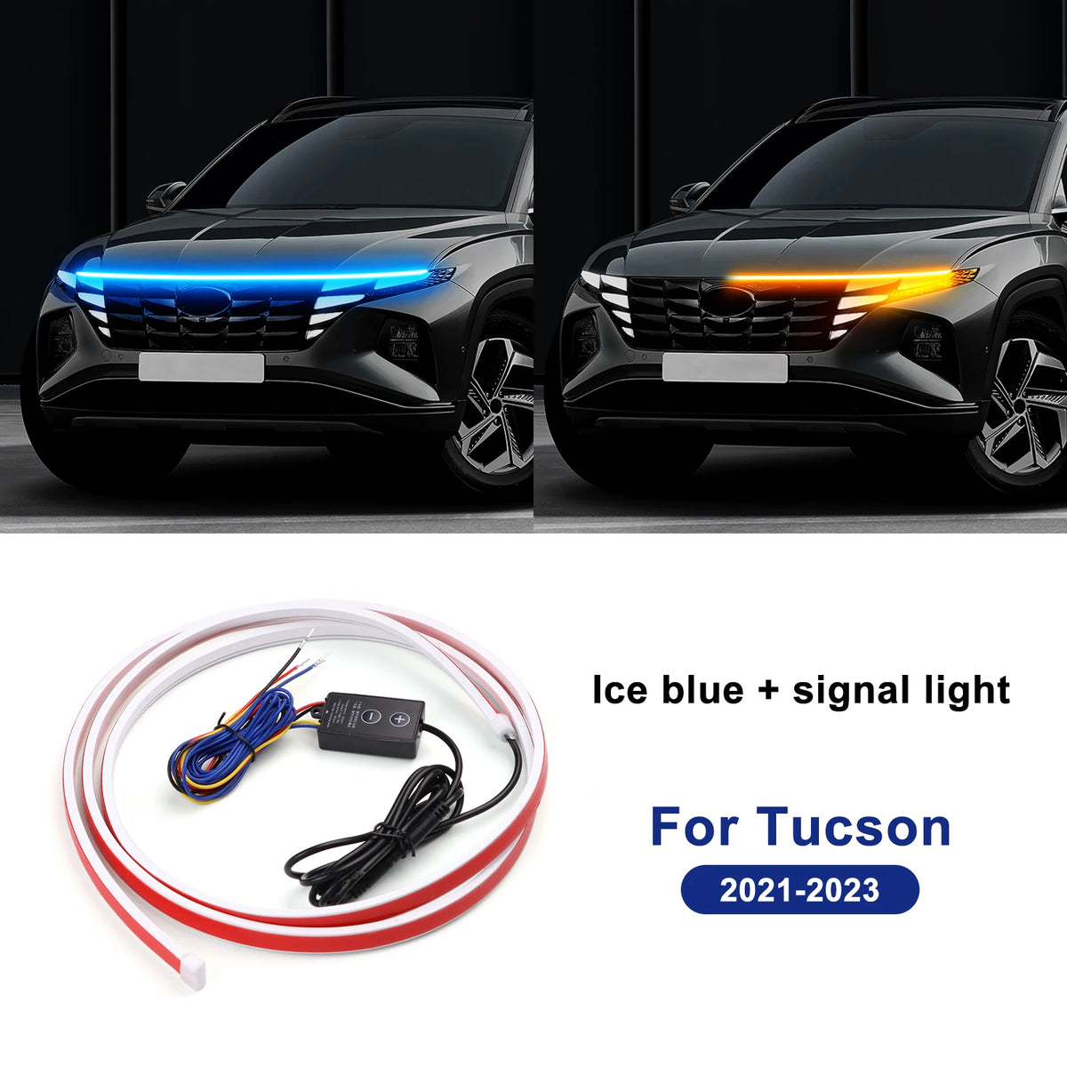 bande lumineuse led rouge blanche bleue adhésive fluo moderne signalisation capot hyundai tucson