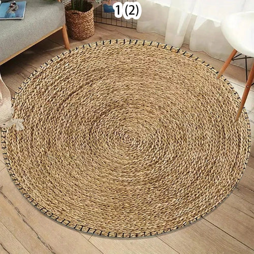 tapis rond boho beige blanc motifs géométriques spirales moderne intérieur extérieur