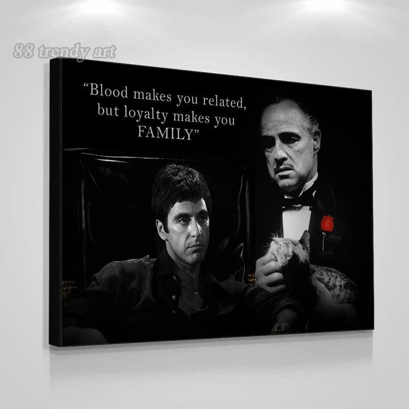 tableau noir blanc rouge citation film tony montana don corleone décoration intérieure affiche art