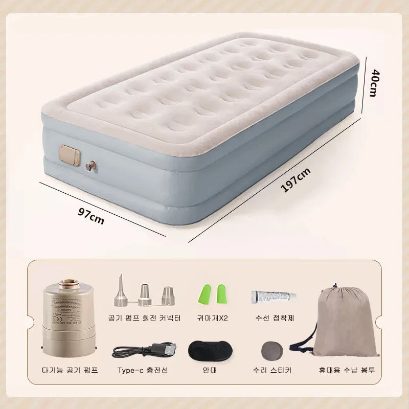 matelas gonflable gris confortable texture souple pompe intégrée moderne camping 197x150x40cm
