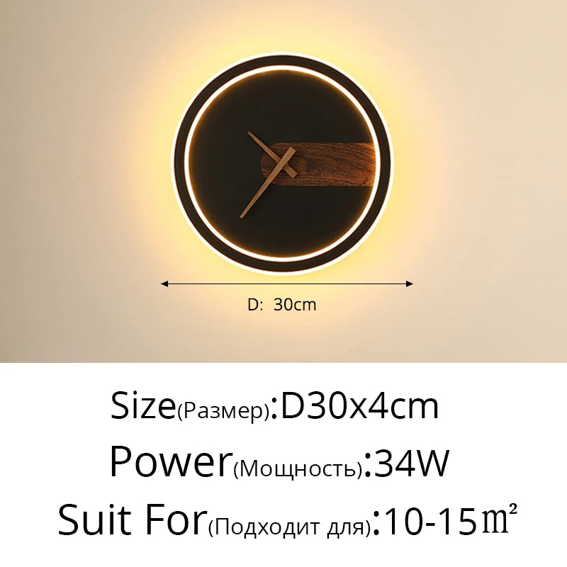 applique murale moderne horloge LED contemporain éclairage quotidien noir doré fixée mur