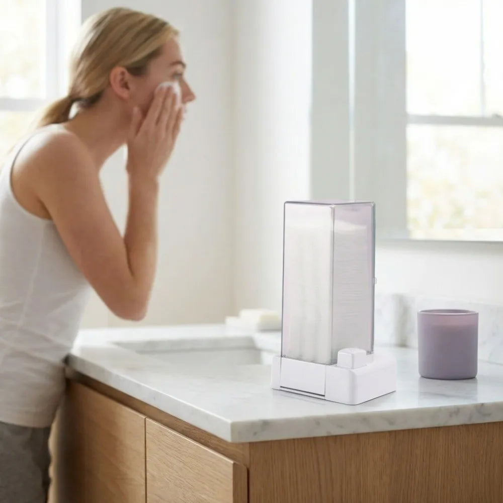 distributeur lingettes transparent moderne réutilisable adhésif blanc hygiène soins quotidien