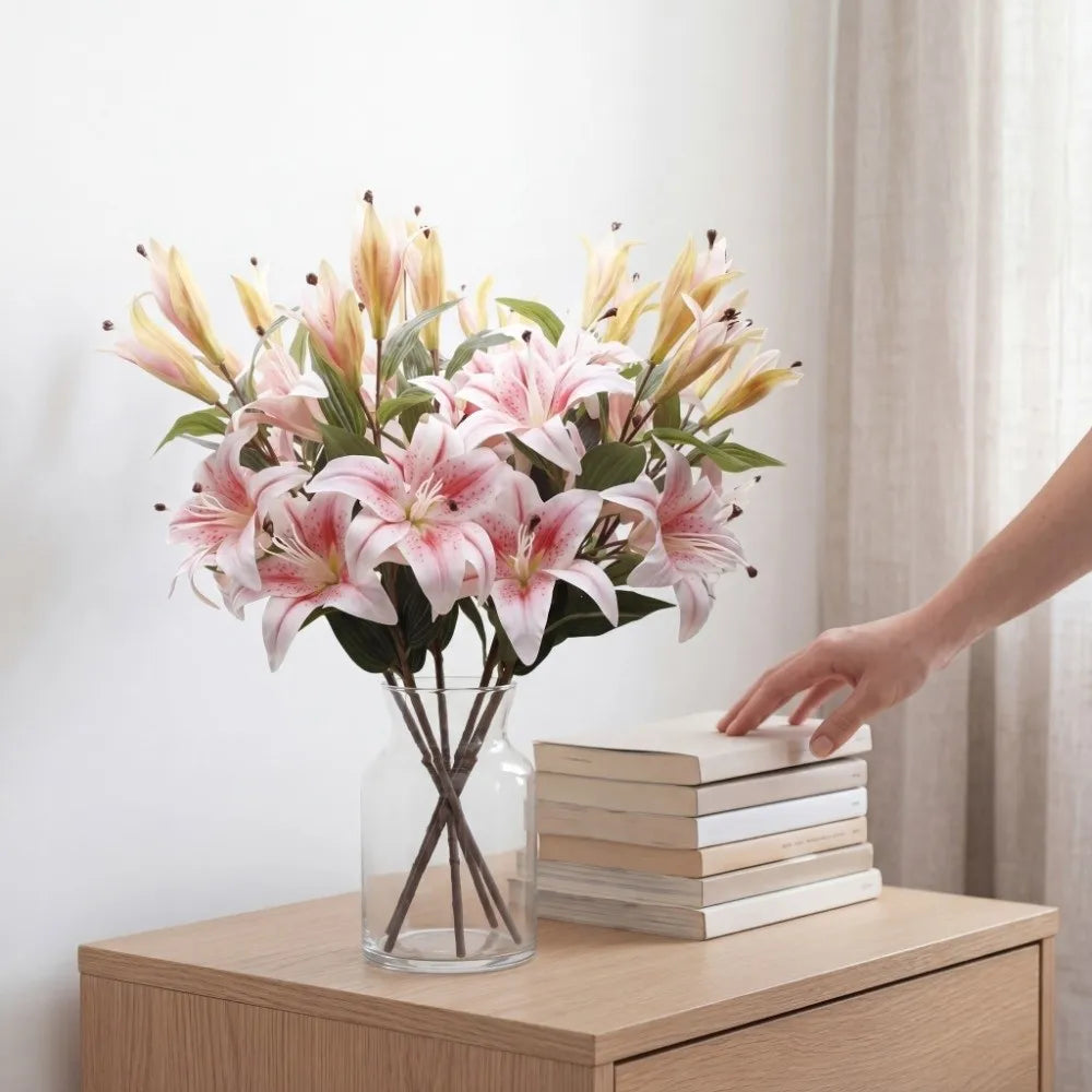 bouquet artificiel lys blanc rose jaune décoration intérieure moderne minimaliste 97cm vase noir