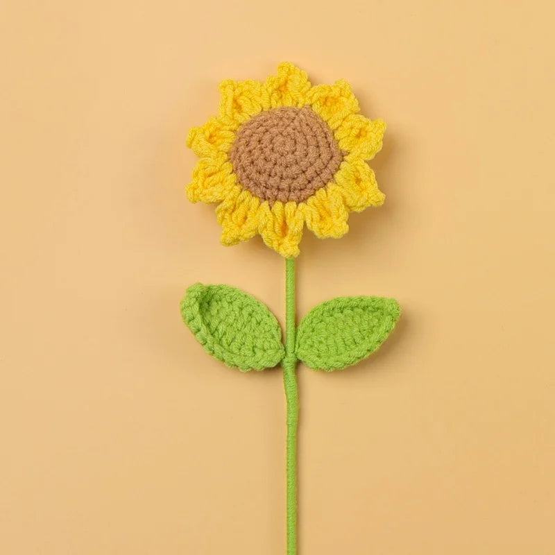 bouquet fleurs artificielles tricotées jaune vert maison décoration intérieure saint valentin anniversaire mariage