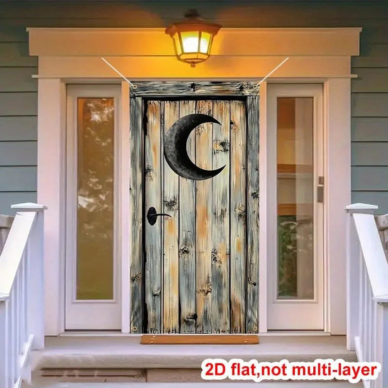 décoration murale autocollant porte lune bois vintage gris beige rustique