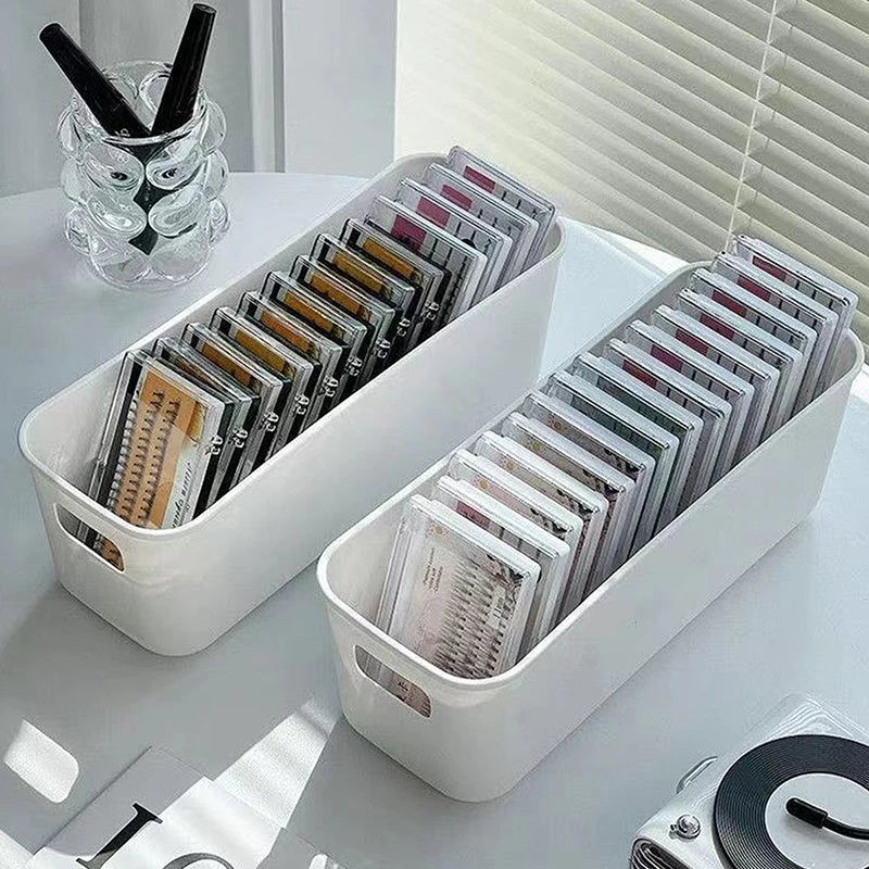 boîte rangement blanc poches transparentes faux cils organisation minimaliste modernes cosmétiques maquillage accessoires poignées