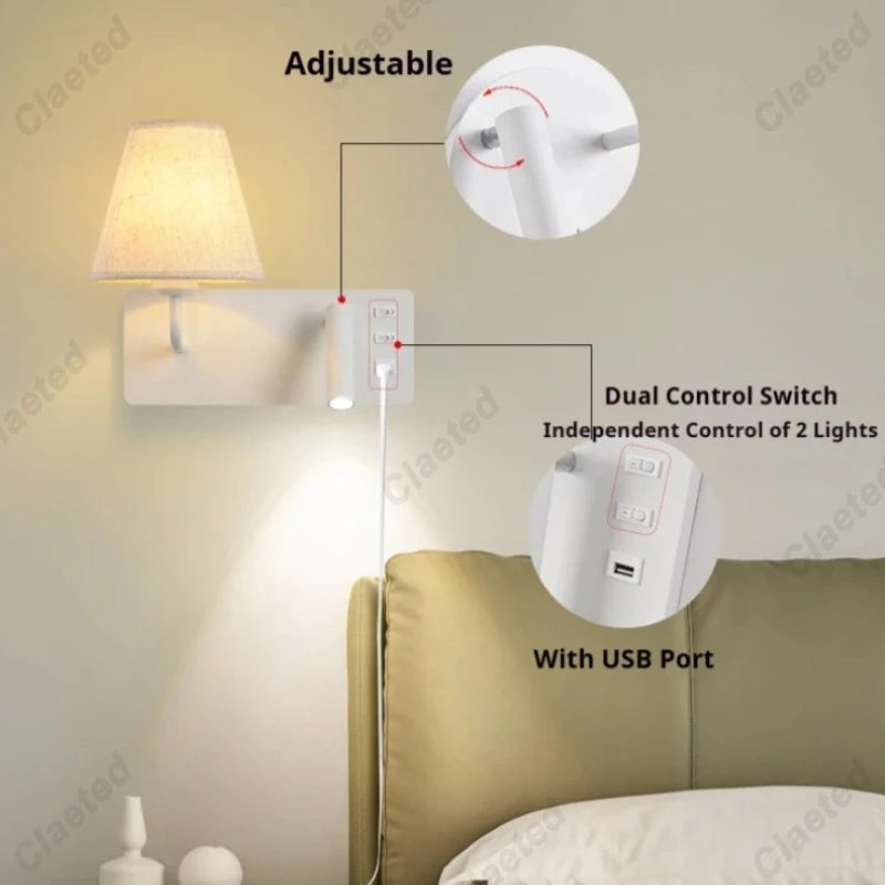 lampe murale moderne prise usb abatjour orientable blanc beigeclair