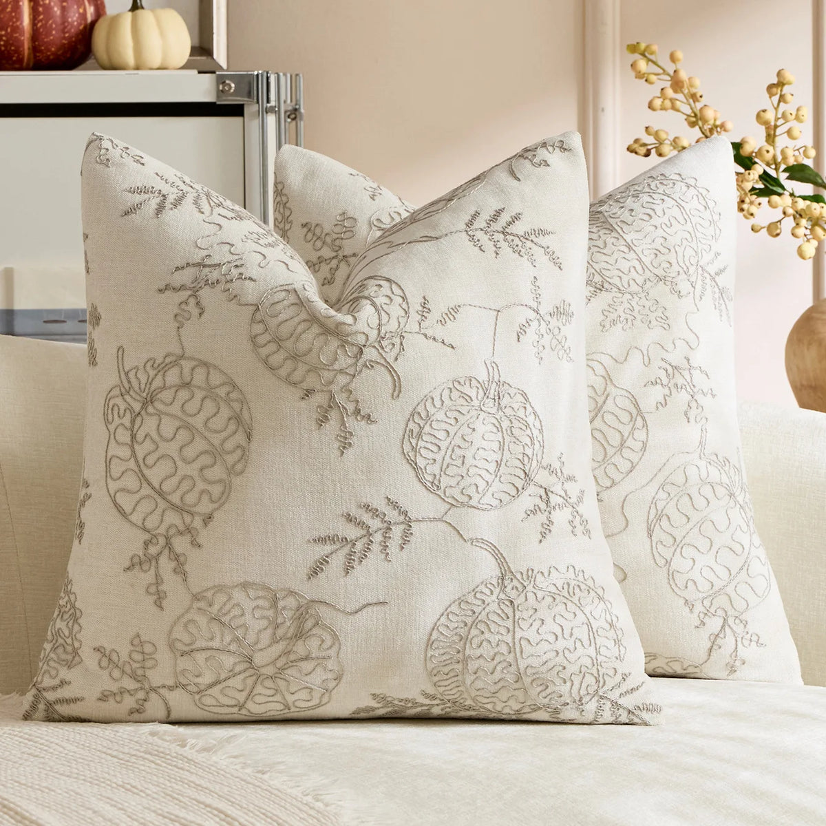 taie d'oreiller jacquard brodé feuille d'érable orange beige maison décoration halloween thanksgiving moderne sans