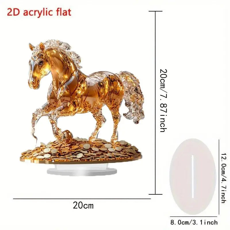 statue cheval doré détails cristal artisanal moderne base plate ornement chambre cadeau