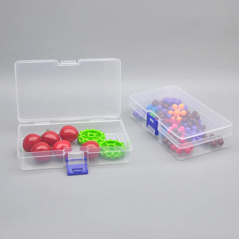 boîtes rangement transparentes bleu clair empilables pinceaux poignées modernes utilisation multiple petits objets