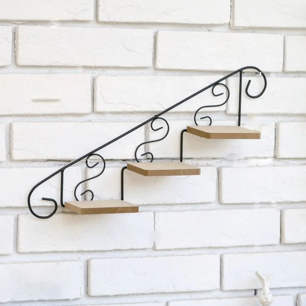 étagère murale moderne rustique plateaux bois marron cadre métal noir spiral decoration
