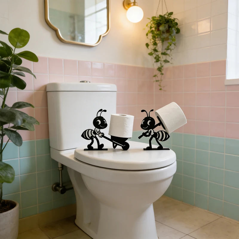 porte rouleau papier toilette forme fourmi noir blanc rose vert texture rayée décoration salle
